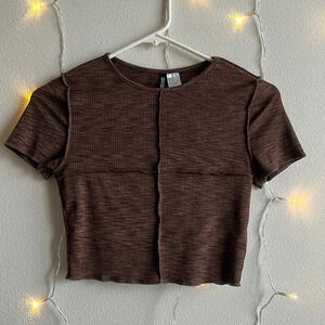 H&M Ribbed Patchwork Cropped Tee 🤎​​​​​​​​​​